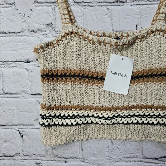 Forever21 Crochet Knit Sweater Crop Top Taupe Beige Cotton Blend New Size Medium - Picture 4 of 11